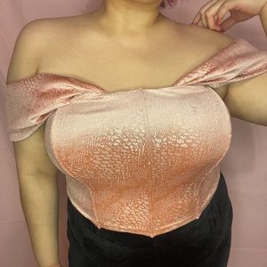 Pink Velvet off the shoulder corset top.